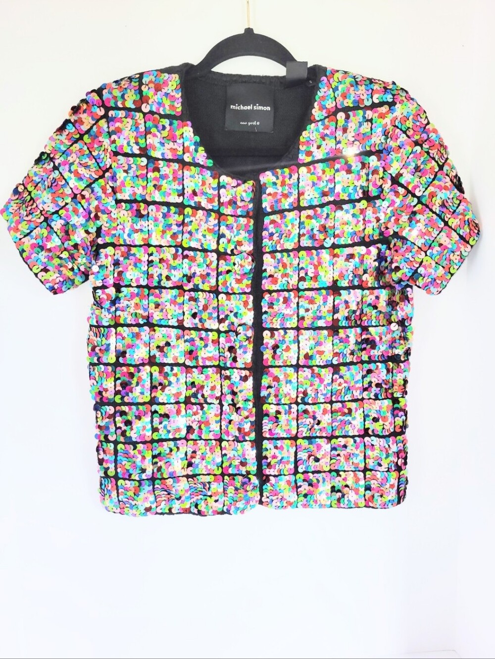 Vintage 1990s Michael Simon Colorful Sequin Cardigan Sweater Small